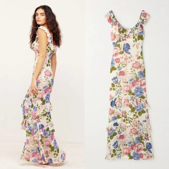 Reformation Tripoli Ruffled Floral-Print Georgette Maxi Dress in Donna Size 8 - Picture 1 of 9